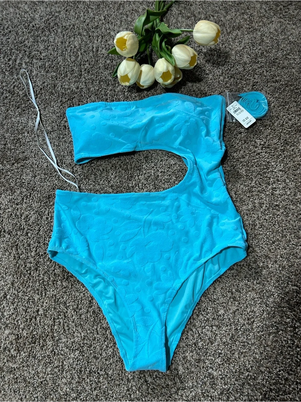 NWT Aerie Aqua Blue Textured Cutout One-Piece Swimsuit